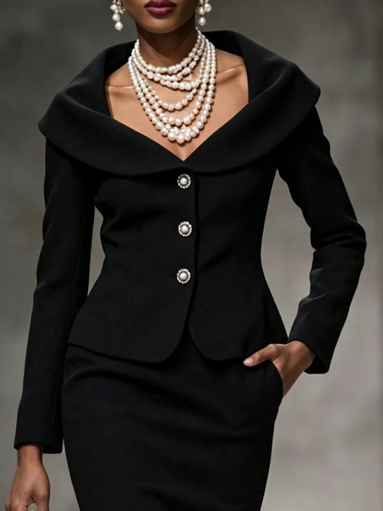 Urban Button Detail Plain Shawl Collar Jacket