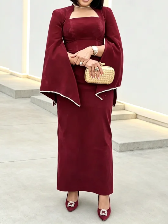 Elegant Plain Slit Square Neck Maxi Dress