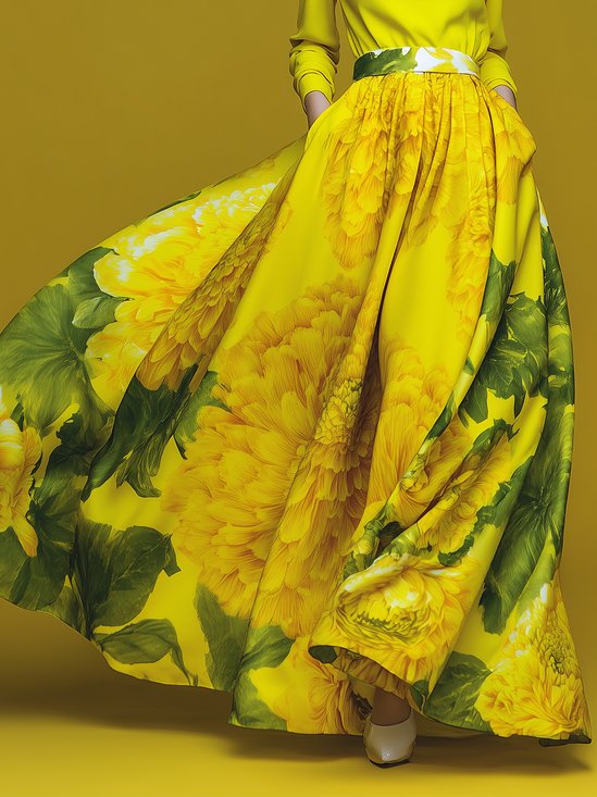 Elegant Printing Floral Maxi Skirt