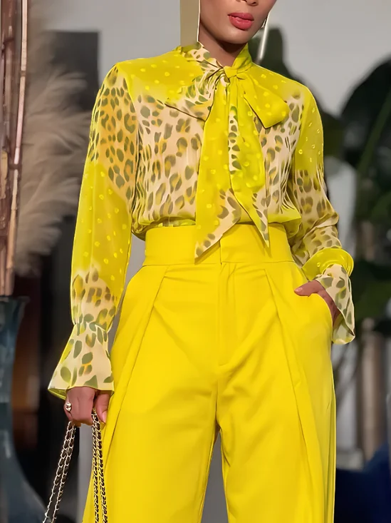 Urban Polka Dots Printing Shirt Collar Blouse