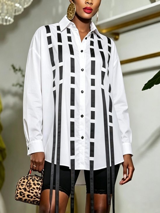 Casual Color Block Shirt Collar Shirt