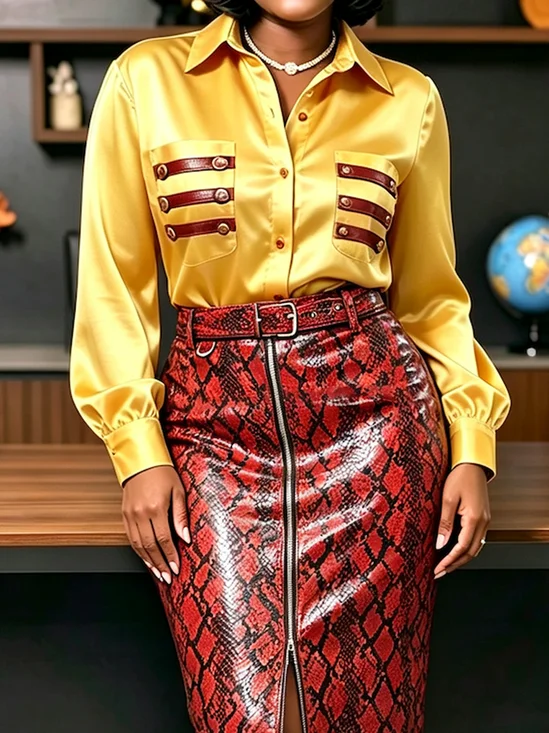 Satin Urban Color Block Shirt Collar Shirt