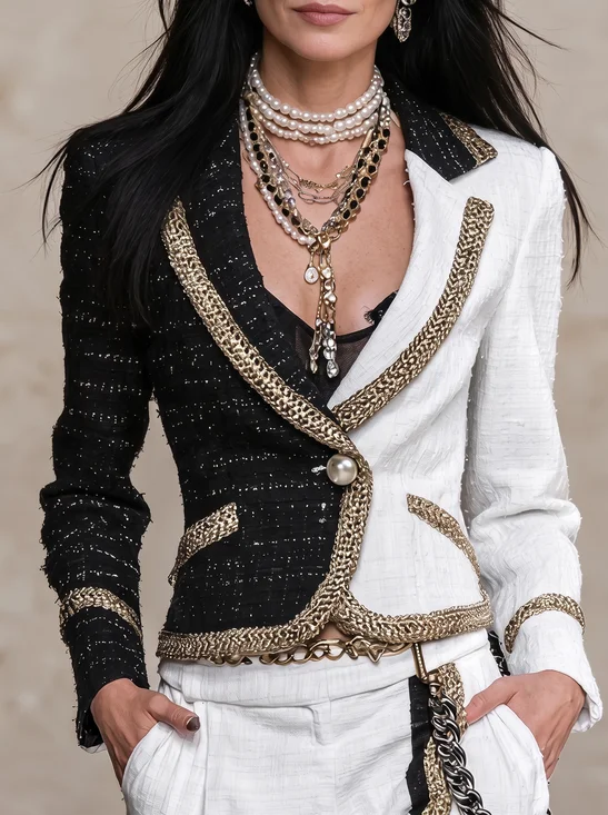 Urban Split Joint Color Block Lapel Collar Blazer