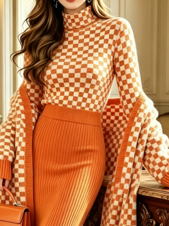 High Elasticity Urban Plaid Mock Neck Sweater