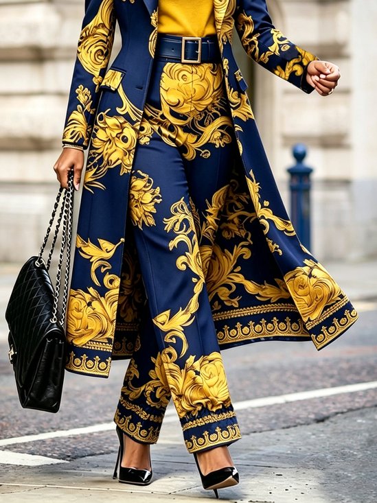 Urban Random Print Printing Straight Pants With Belt