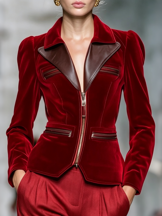 Urban Split Joint Color Block Lapel Collar Jacket