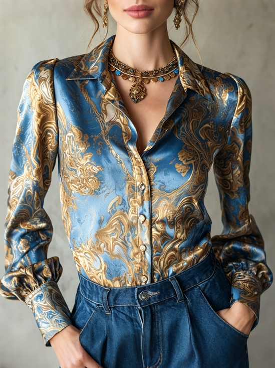 Satin Elegant Paisley Printing Shirt