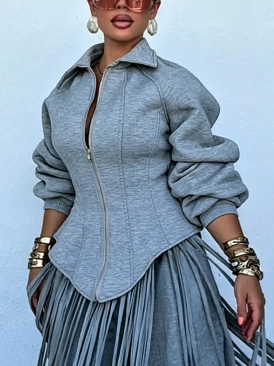 Casual Plain Shawl Collar Jacket