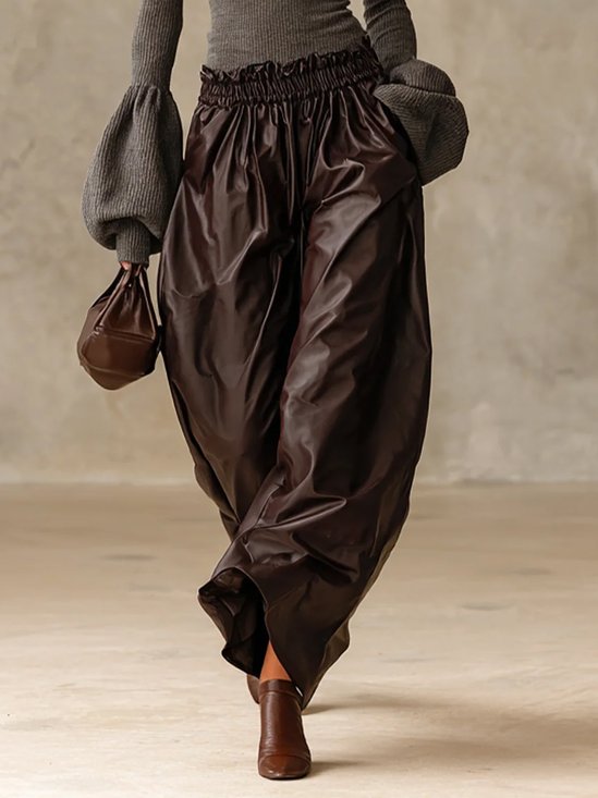 Urban Plain Turnip Faux Leather Pants