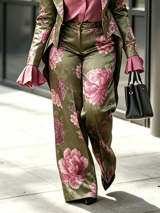 Loose Urban Floral Printing Straight Long Pants
