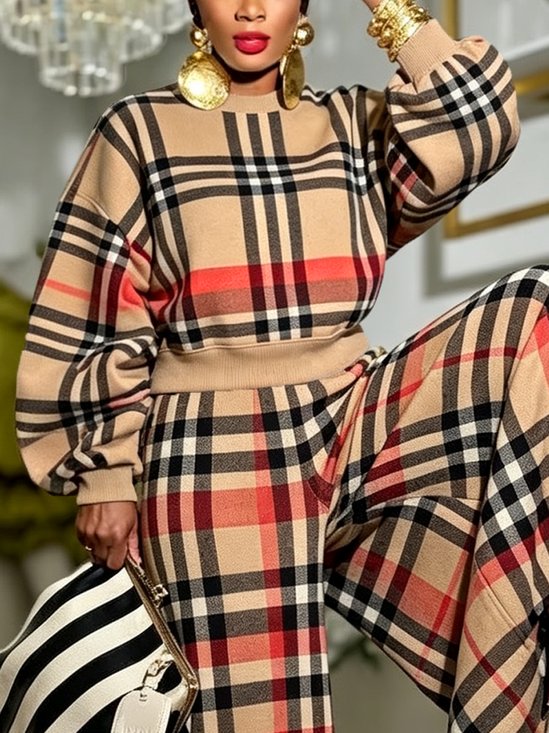Casual Plaid Printing Crew Neck Sweatshirt