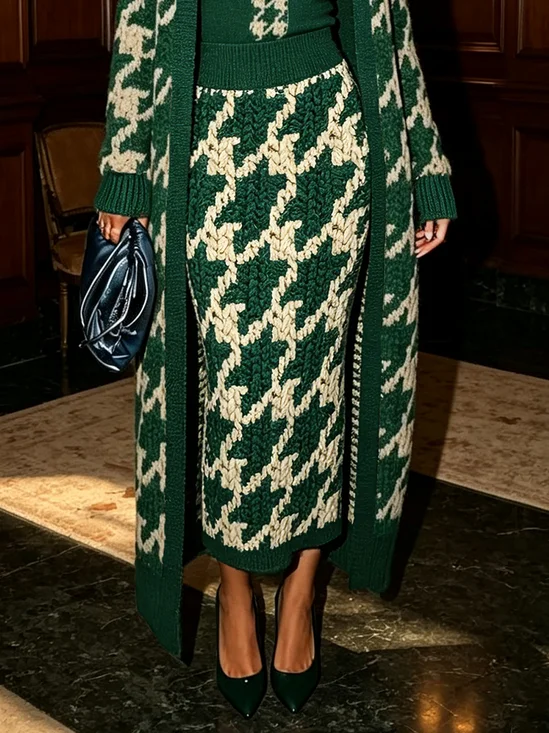Urban Houndstooth Sweater Midi Skirt