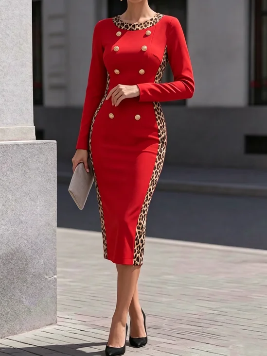 Elegant Animal Print Printing  Midi Dress