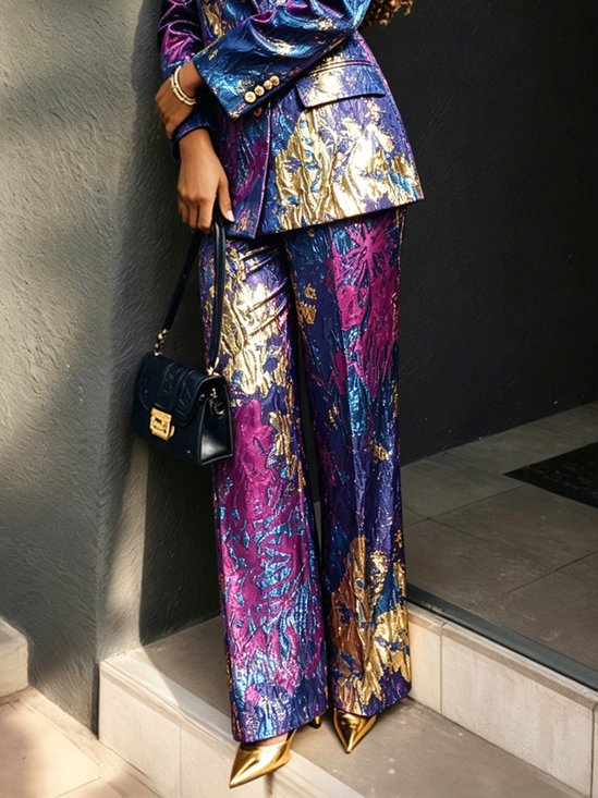 Elegant Random Print Jacquard Straight Pants