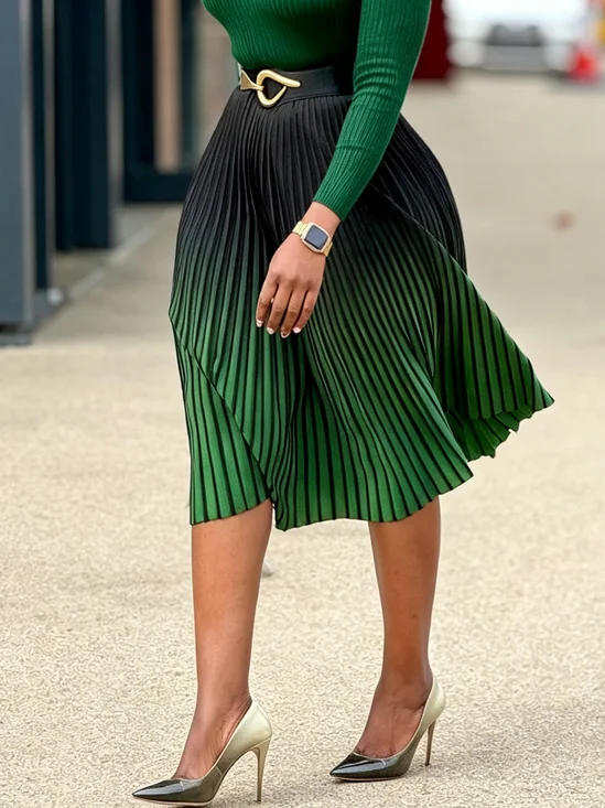 Urban Pleated Ombre Knee Length Skirt No Belt