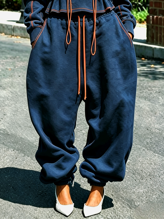 Casual Color Block Ankle Banded Pants
