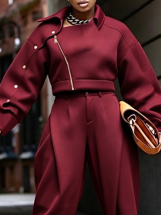 Urban Plain Asymmetric Shawl Collar Sweatshirt