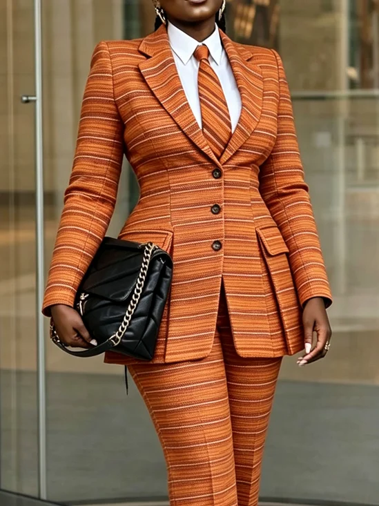 Urban Printing Striped Lapel Collar Blazer
