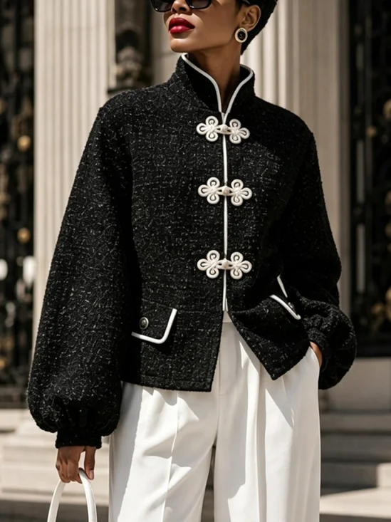 Urban Split Joint Color Block Stand Collar Jacket