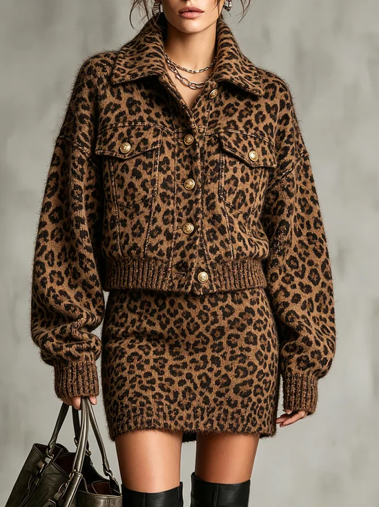 Urban Leopard Button Detail Shawl Collar Sweater Cardigan