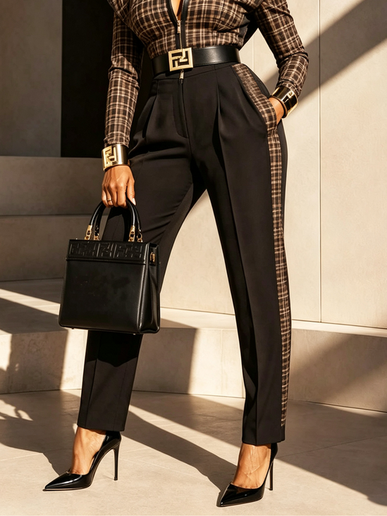 Urban Color Block Straight Pants Pant No Belt
