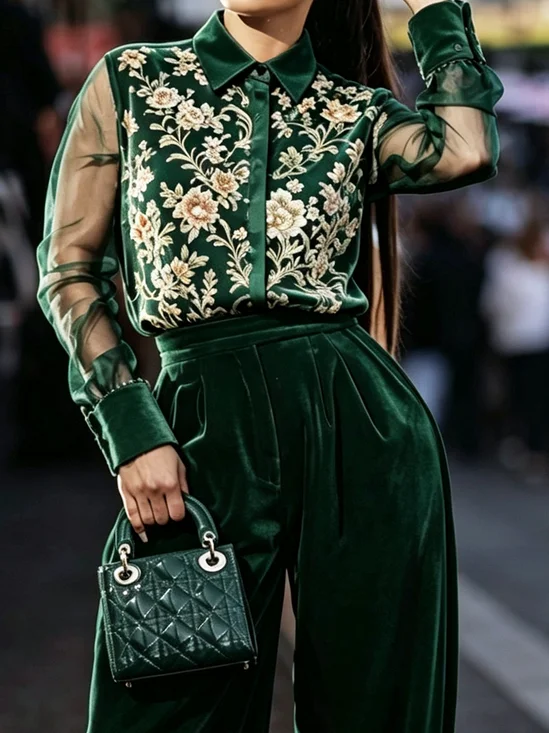 Urban Floral Printing Shirt Collar Long Sleeve Shirt