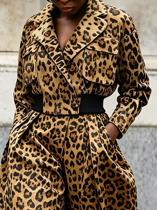 Urban Printing Leopard Lapel Collar Jacket