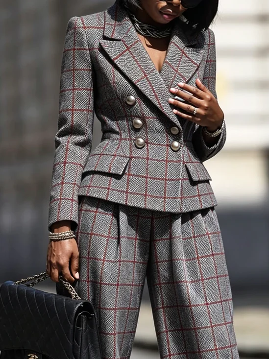 Urban Printing Plaid Lapel Collar Blazer