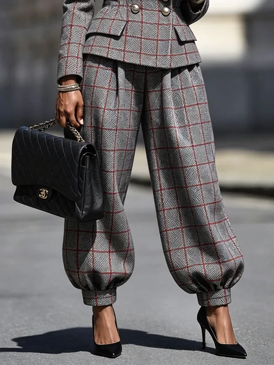 Urban Plaid Printing Ankle Banded Pants Ankle Banded Pants
