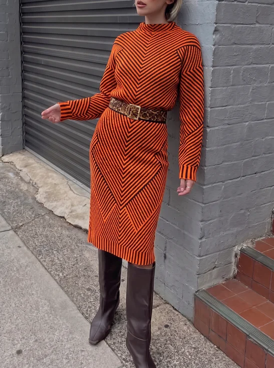Urban Geometric Mock Neck Sweater Dress With No Belt