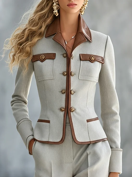 Urban Split Joint Plain Lapel Collar Jacket