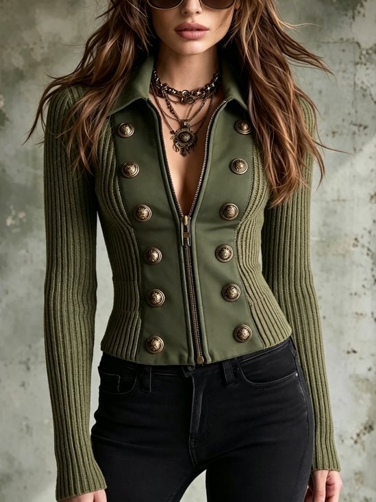 Urban Button Detail Plain Shawl Collar Jacket