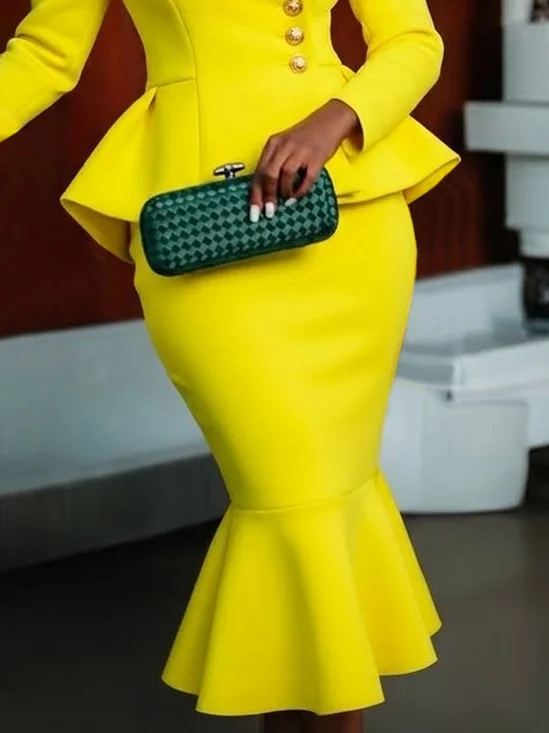 Elegant Plain Midi Skirt