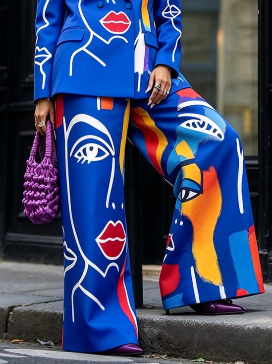 Urban Random Print Printing Wide Leg Pants