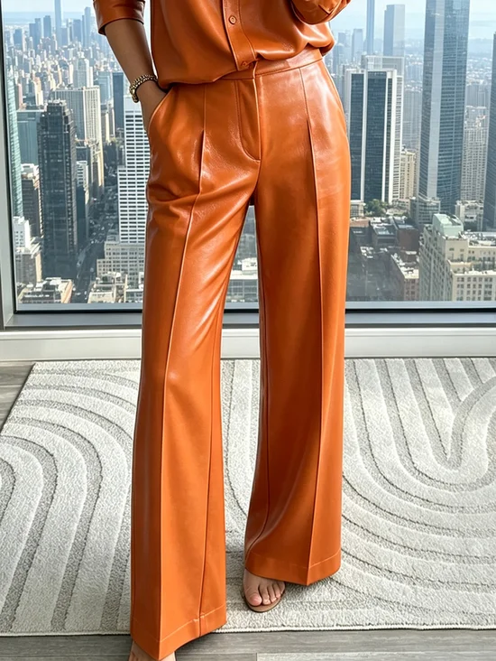 Plus Size Urban Plain Faux Leather Pants