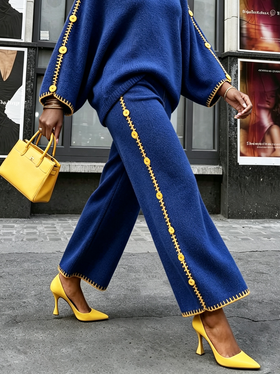High Elasticity Casual Color Block Straight Sweater Pants