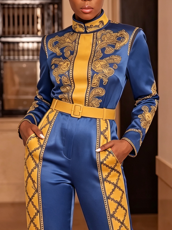 Satin Urban 3D Printing Printing Mock Neck Blouse