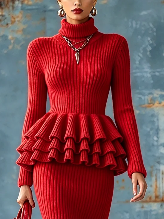 Elegant Plain Split Joint Turtleneck Sweater