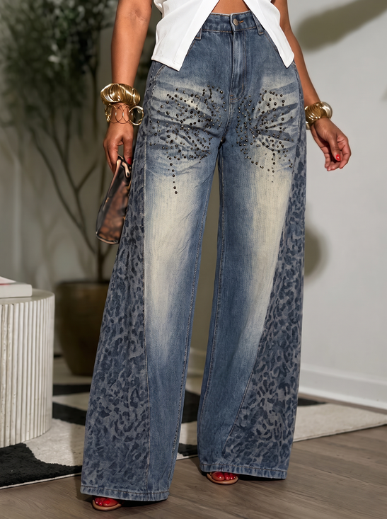 Leopard Loose Casual Denim Jeans