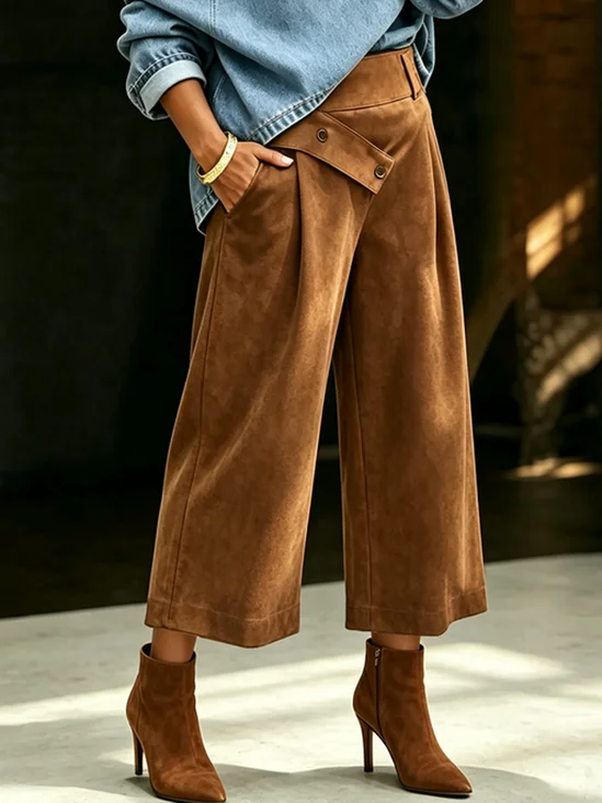 Plus Size Urban Plain Irregular Craftsmanship Straight Pants Faux Leather Pant