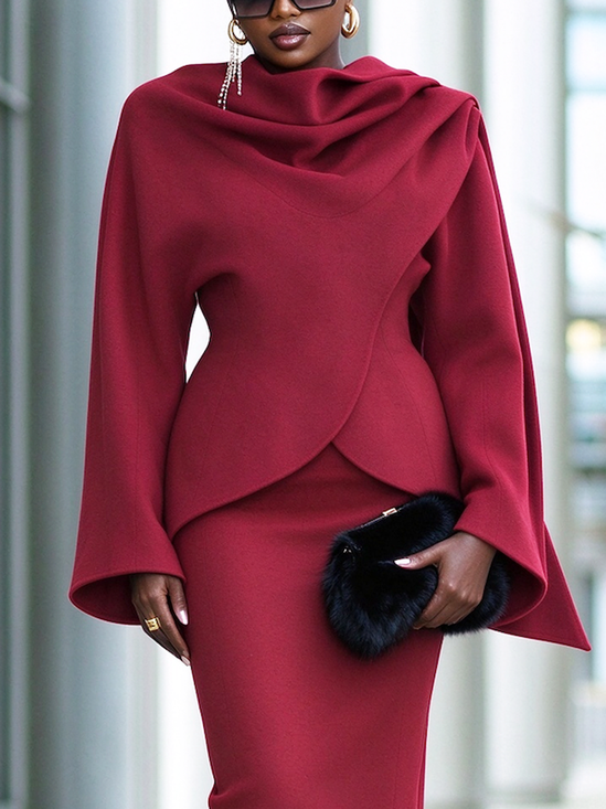 Elegant Plain Irregular Craftsmanship Cowl Neck Blouse