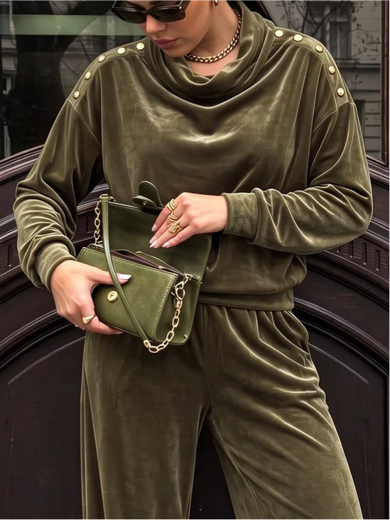 Velvet Casual Plain Metal Blouse