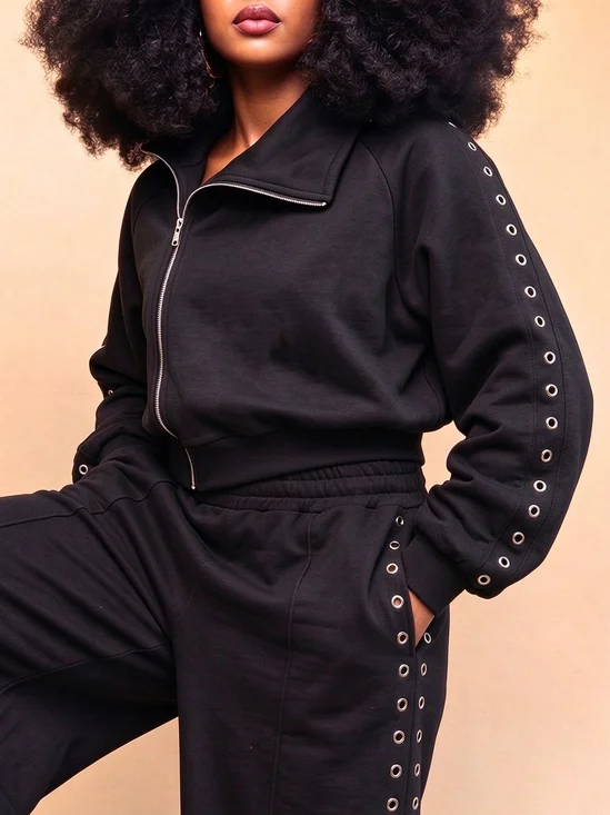 Casual Plain Metal Sweatshirt