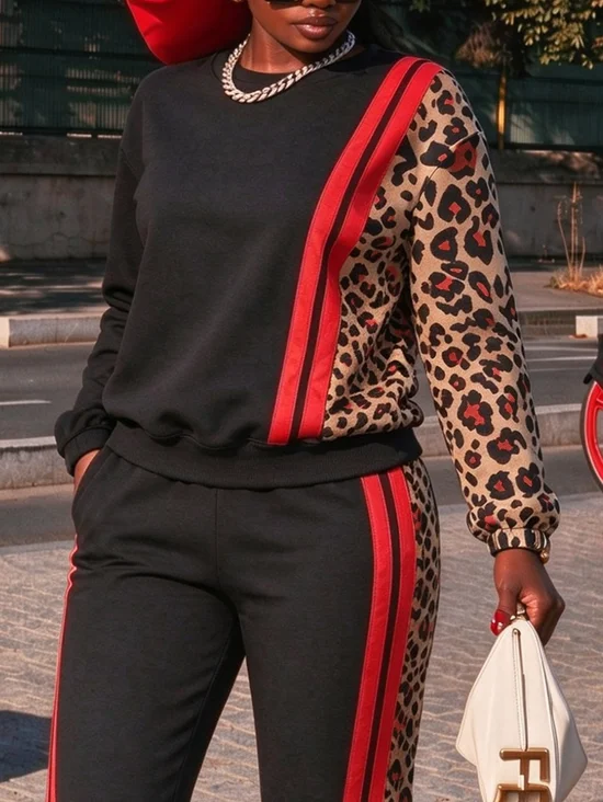 Casual Leopard Printing Crew Neck Sweatshirt