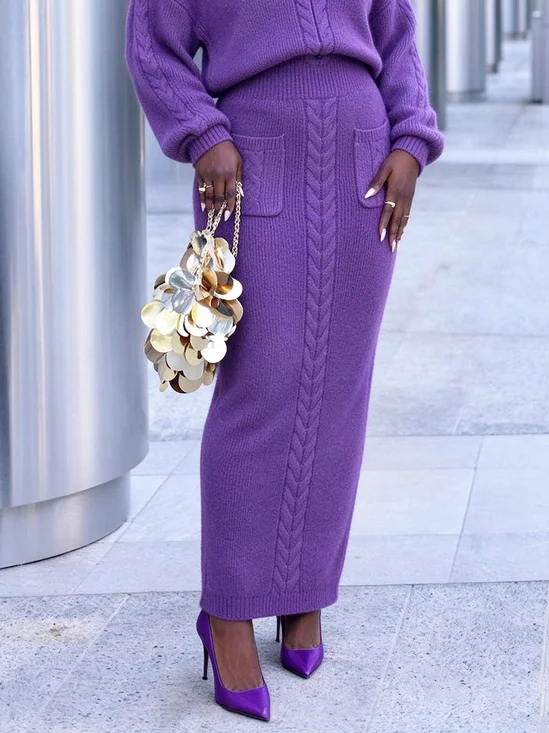 Medium Elasticity Urban Plain Maxi Sweater Skirt