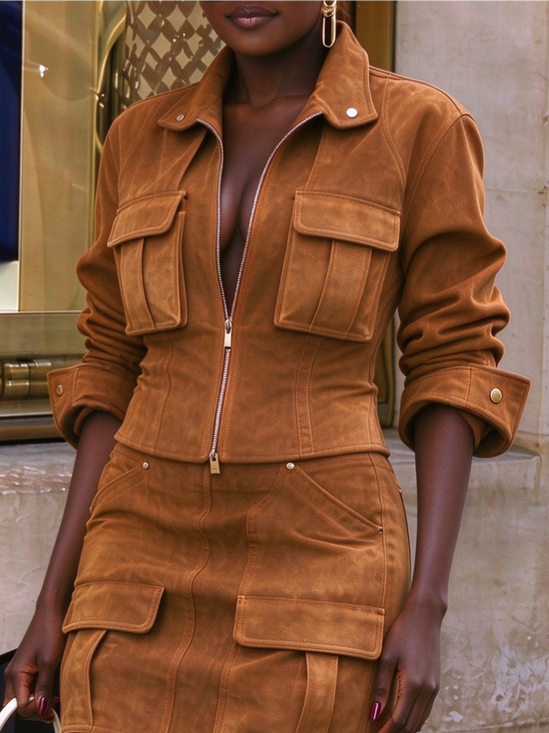 Urban Pockets Plain Shawl Collar Faux Leather Coat