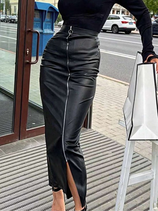 Urban Zipper Plain Maxi Faux Leather Skirt