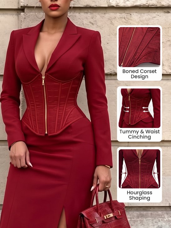 Elegant Split Joint Plain Lapel Collar Jacket
