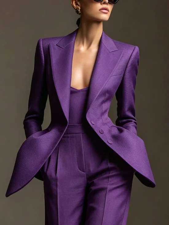 Plus Size Urban Buttoned Plain Lapel Collar Blazer