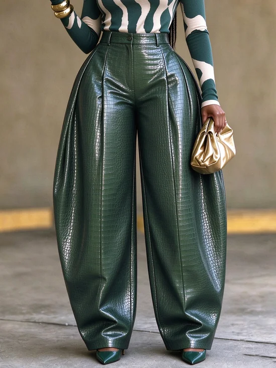 Loose PU Urban Plain Faux Leather Long Pant
